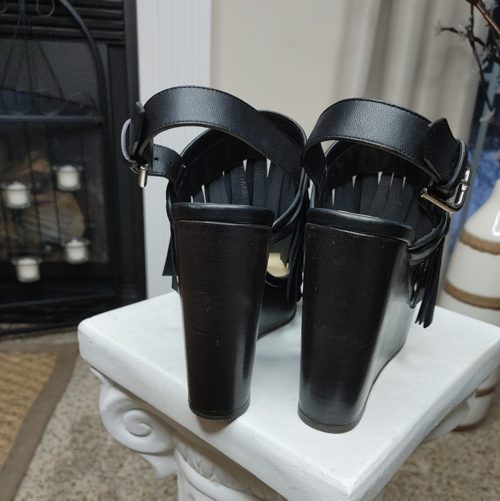 JIMMY CHOO NYA 120 FRINGE WEDGE SANDAL, BLACK 38 - Picture 4 of 14